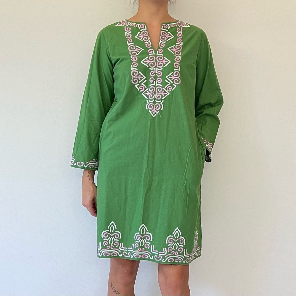 Sabby Anand Green Embroidered Tunic Dress